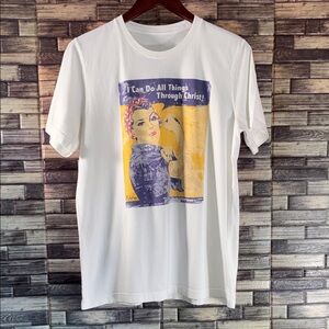 Rosie the Riveter "I Can Do All Things Through Christ!" Pre Owned Large T Shirt